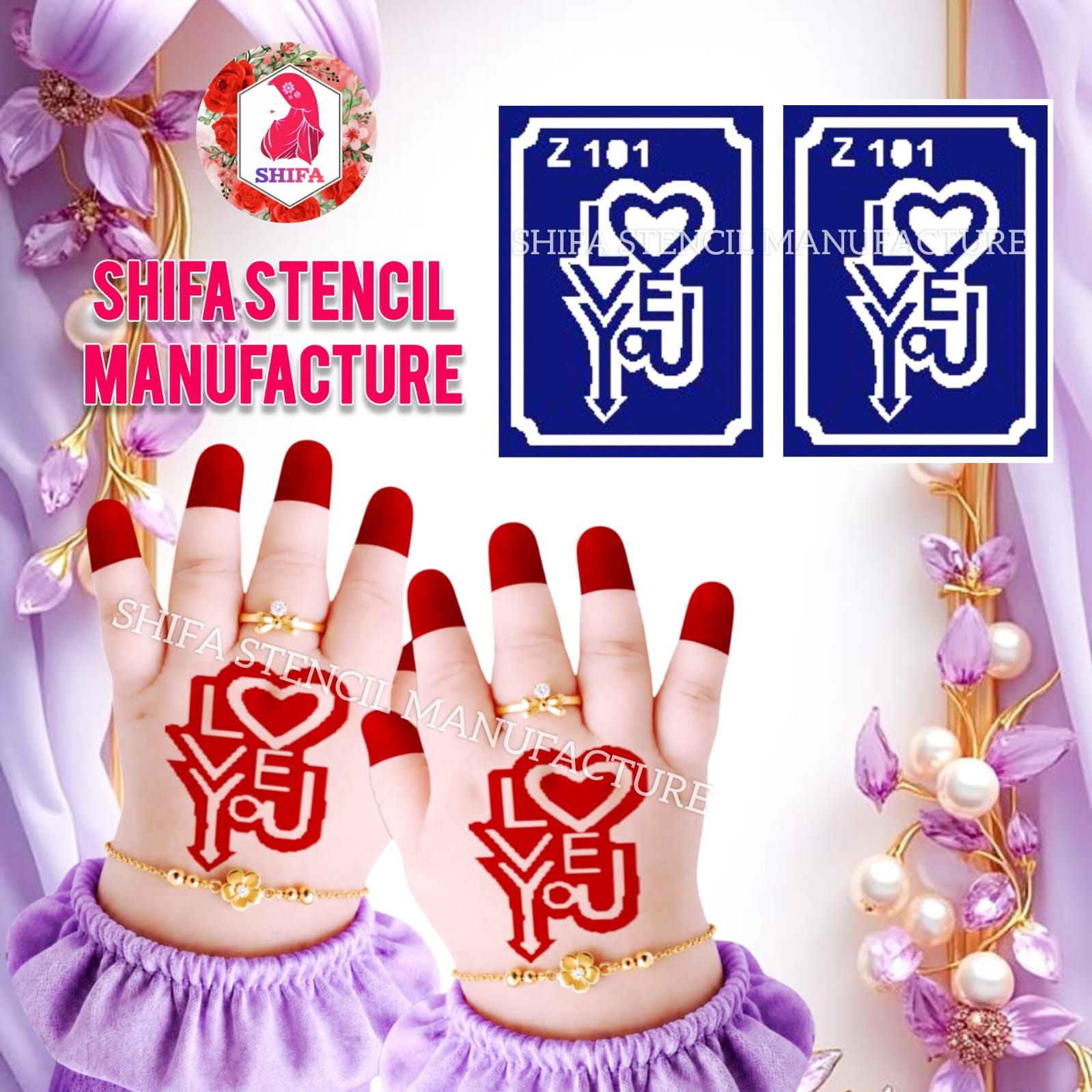 Z 101 Love You Arrow Motif Sticker Overview Henna Stencil - Shifa Stencil